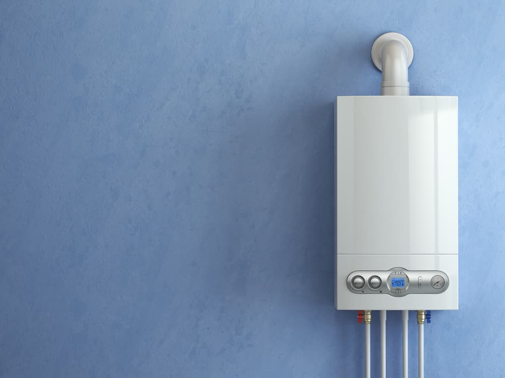 tankless water heater on blue background